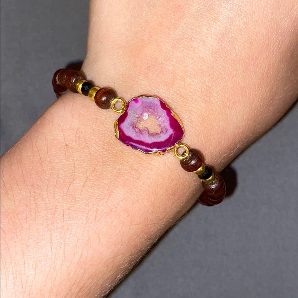 18k Gold plated druzy stretch bracelet